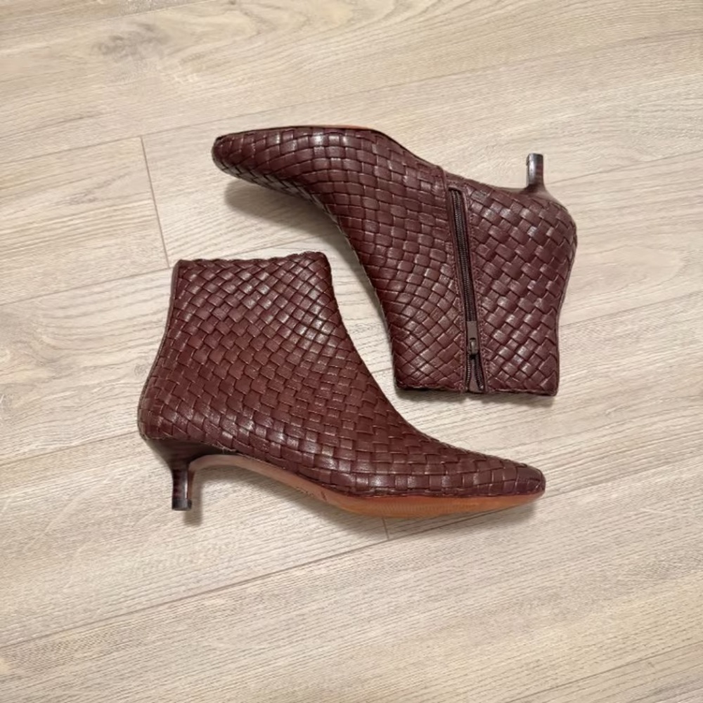 Loeffler Randall Woven Leather Ankle Booties in Deep Burgundy